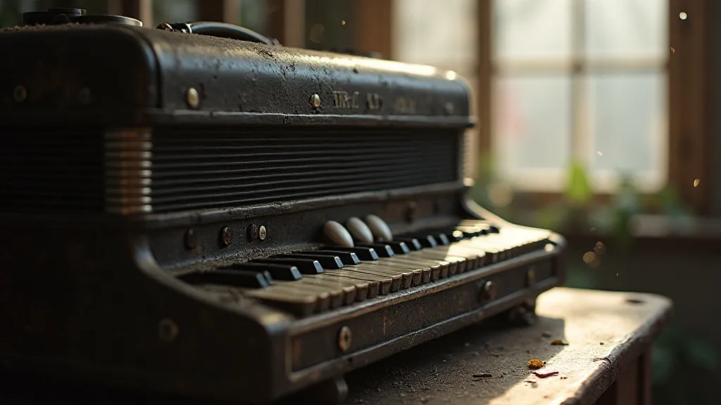 Antique accordion resting on a table
