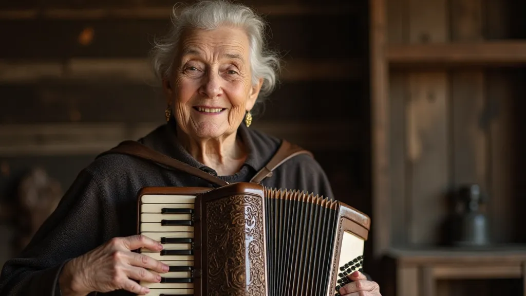 Elderly woman playing an accordion