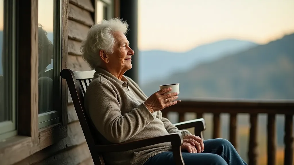Elderly woman sitting on a porch swing