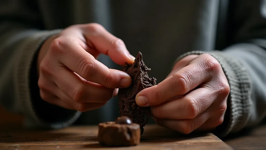 Carpenter's hands adjusting wood carving