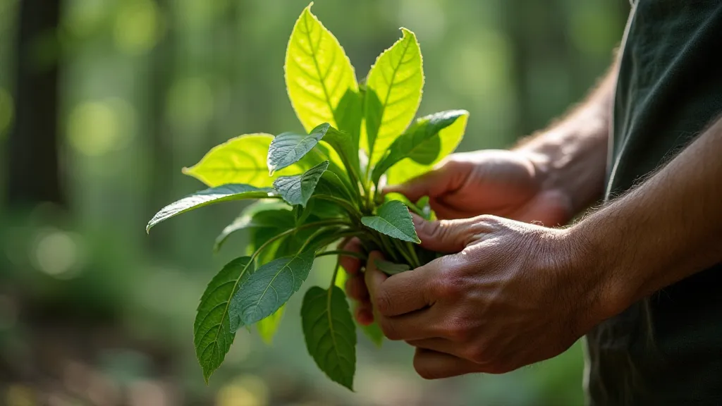 Hands harvesting poke leaves