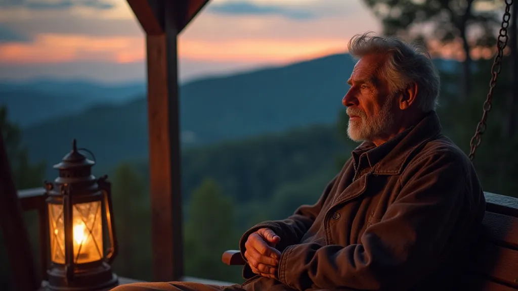 Mountain storyteller on a porch