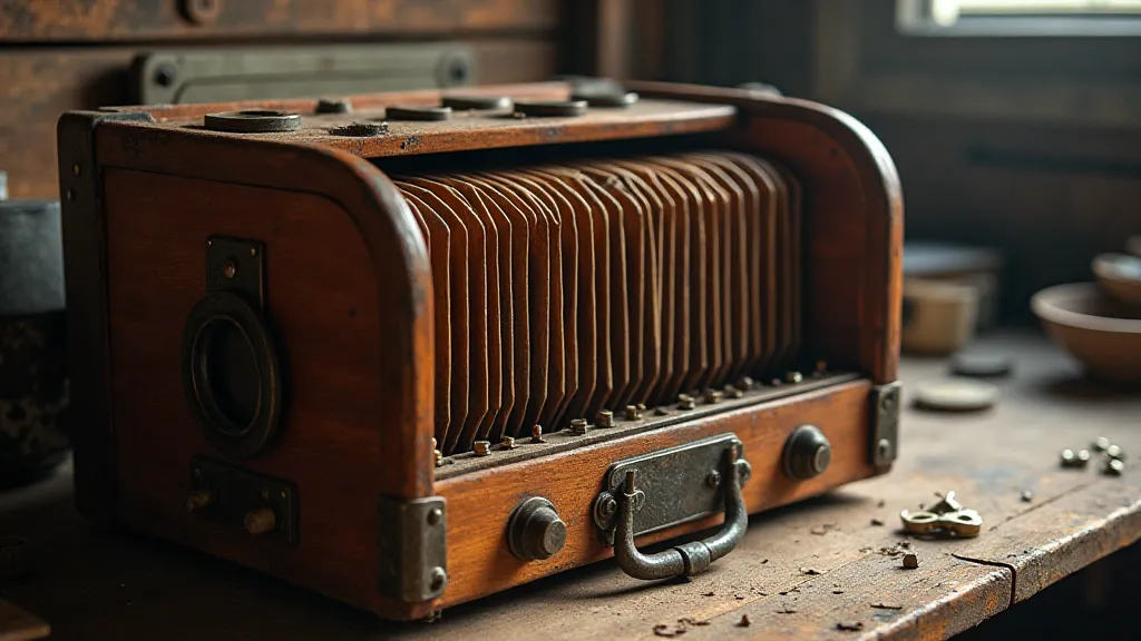Vintage accordion on workbench